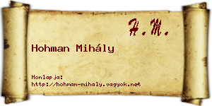 Hohman Mihály névjegykártya