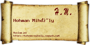 Hohman Mihály névjegykártya